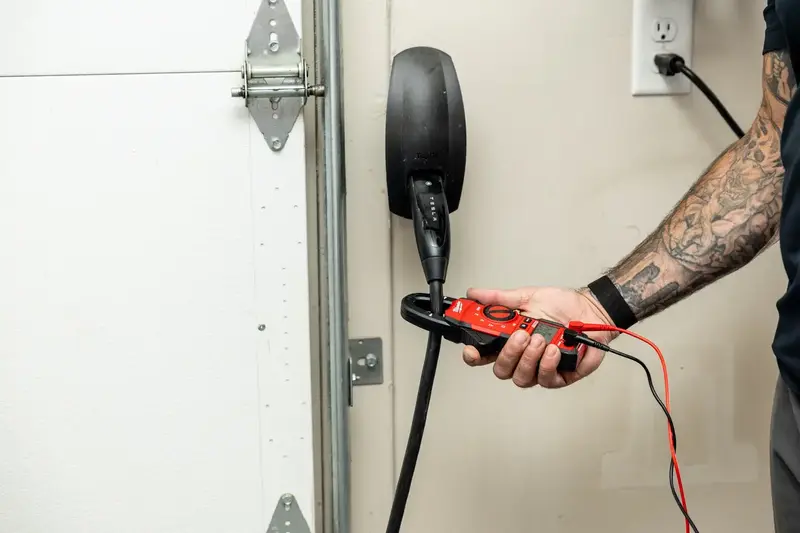 Electrician testing an EV charger outlet in St. George, UT
