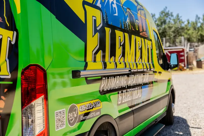 Element plumbing heating air service van graphics in St. George, UT
