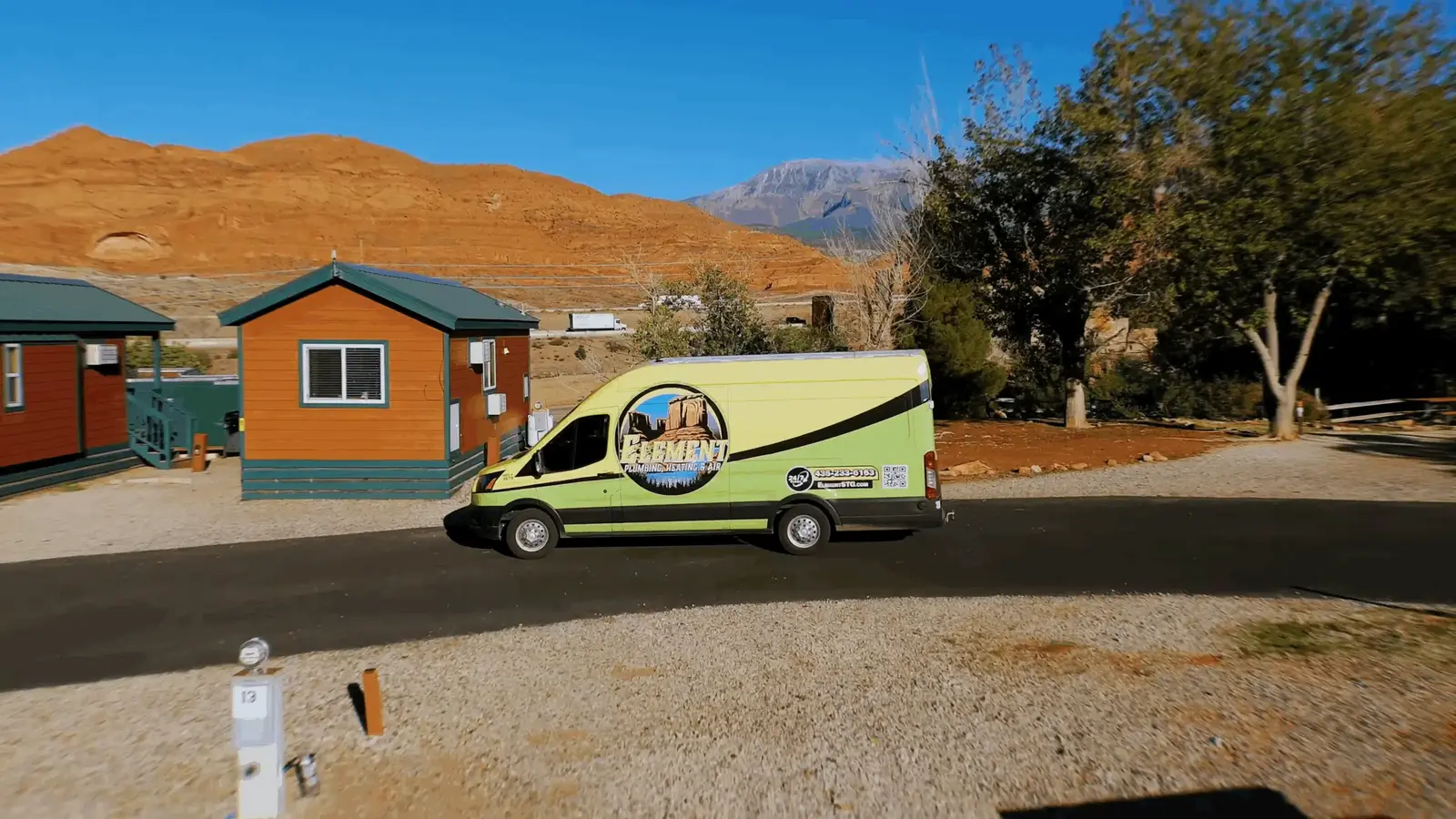 Element St. George service van in scenic desert neighborhood