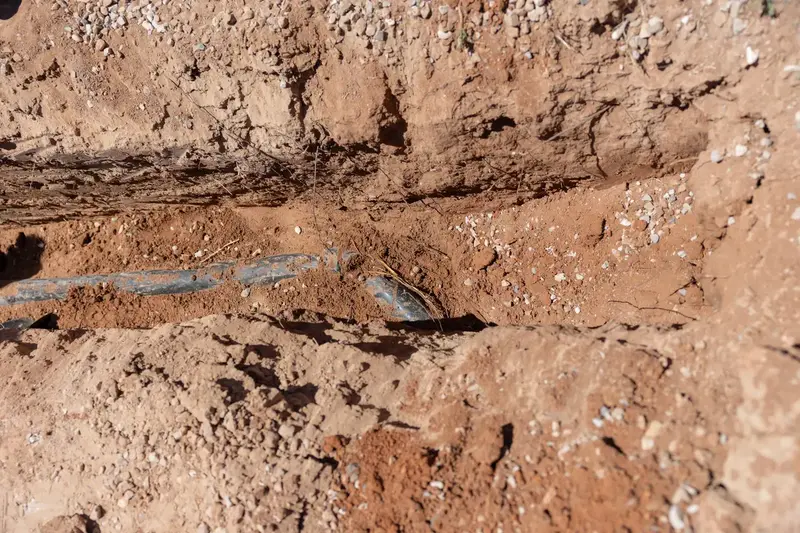 Water pooling in an excavated pipe trench in St. George, UT